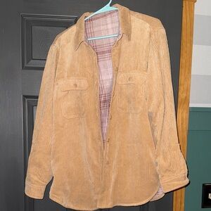 ReversibleTan Corduroy & Fleece Plaid Button-Up Shirt